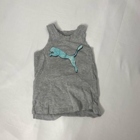 Girls size 4 puma big logo Grey and blue athletic style tank top shirt - Picture 2 of 4